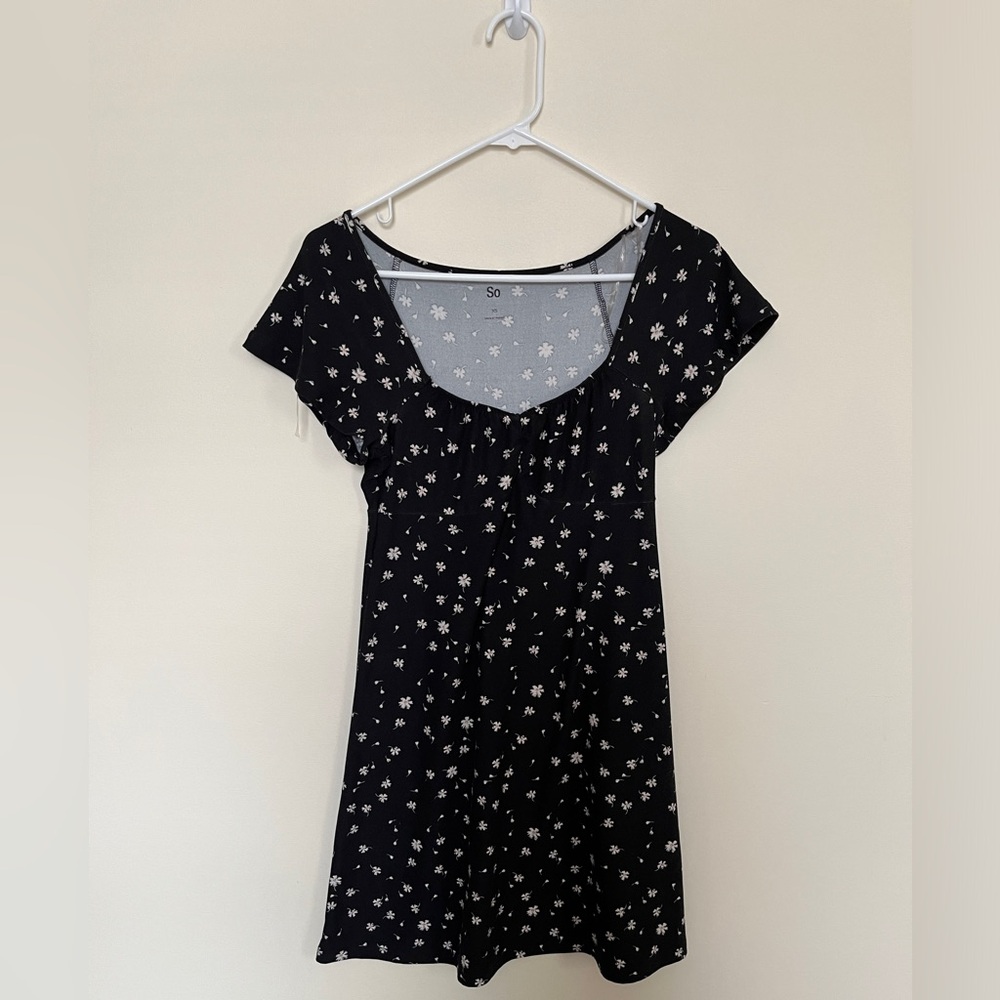 Black Dress with White Floral Design